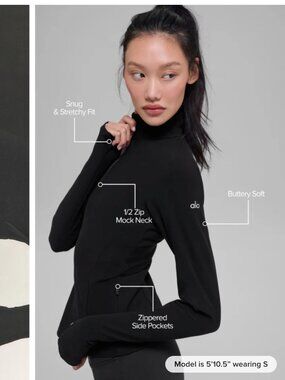 Alo Yoga Alosoft 1/2 Zip Rapid Pullover -Black - Size S